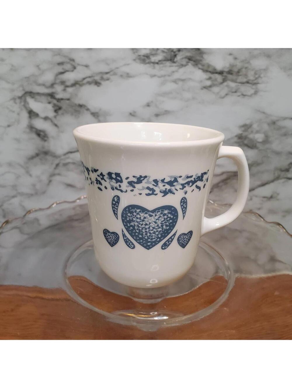 Set of 4 Blue hearts coffee cup mug, Vintage Corelle